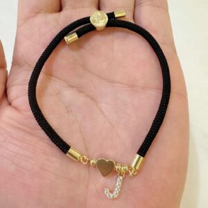 Black rope zircon letter bracelet—j