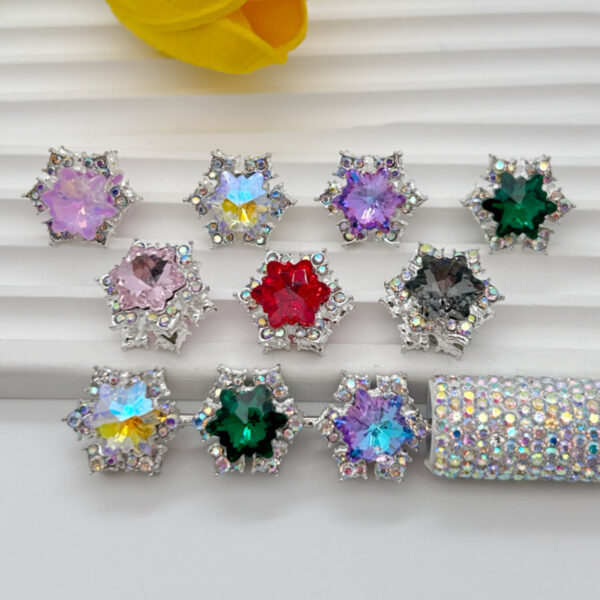 Wholesale 20pcs double-sided alloy hexagonal star snowflake zircon beads