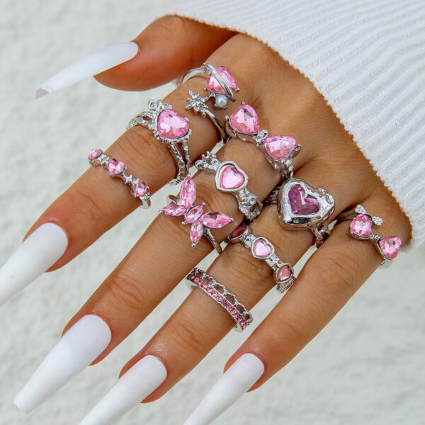 Wholesale Luxury Heart Gemstone Ring Set Open Ring