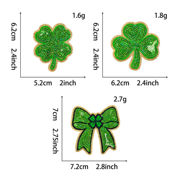 Wholesale Clover St. Patrick's Day 3 Bowknots Green Series Sequin Embroidery DIY Patches