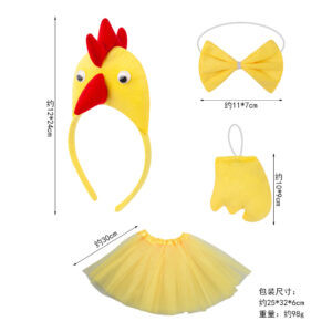 Three-dimensional chicken three-piece yellow gauze skirt