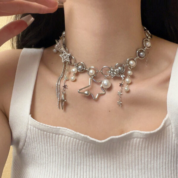 Wholesale Sparkling pearl bow tassel necklace