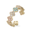 Wholesale Copper Inlaid with Colored Diamonds Four-Leaf Clover Ring