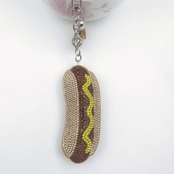 Wholesale Velvet Diamond Cartoon Keychain Diamond Hamburger Hot Dog Keychain Leather T