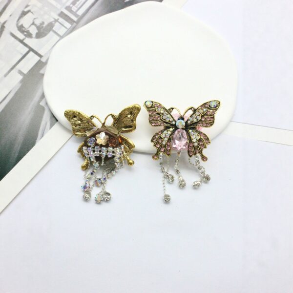 Wholesale Full Diamond Vintage Gold Rhinestone Tassel Butterfly Brooch