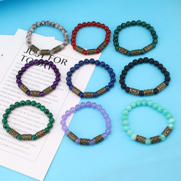 Wholesale Amazon's Best Selling European and American Retro Viking Rune Volcanic Stone Bracelet Fashionable Natural Stone Beaded Bracelet Bracelet