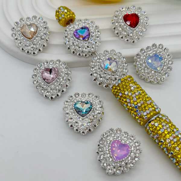 Wholesale double-layer diamond edge love double-sided alloy straight hole 3D Crystal Beads
