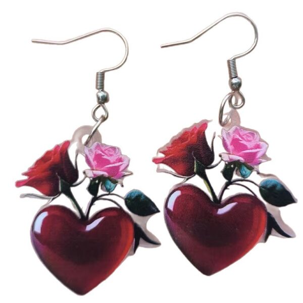 Wholesale Valentine's Day Heart Red Rose Acrylic Earrings