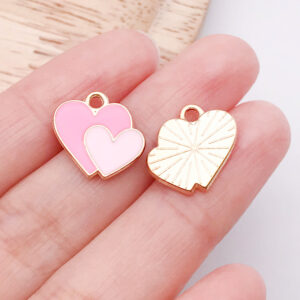 1 pink dripping double heart 14.5x15x1mm-0.95g-25195