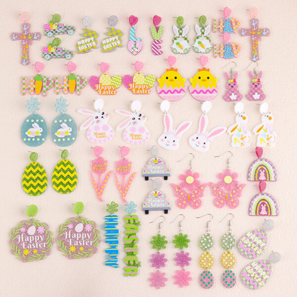 Wholesale Cross-border Easter new rabbit acrylic earrings ear studs letter flower colorful egg simple personalized ear jewelry for women