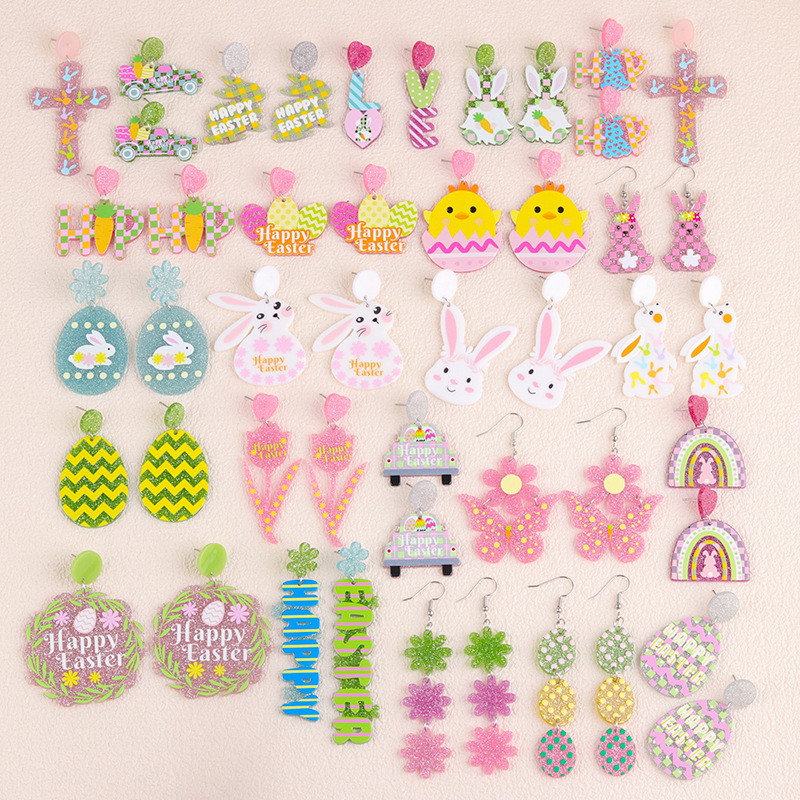 Wholesale Cross-border Easter new rabbit acrylic earrings ear studs letter flower colorful e simple personalized ear jewelry for women