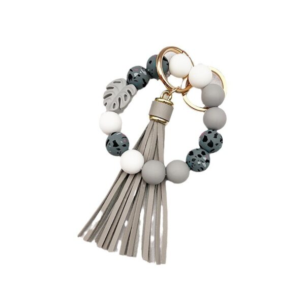 Wholesale leaf silicone printing silicone beaded tassel keychain