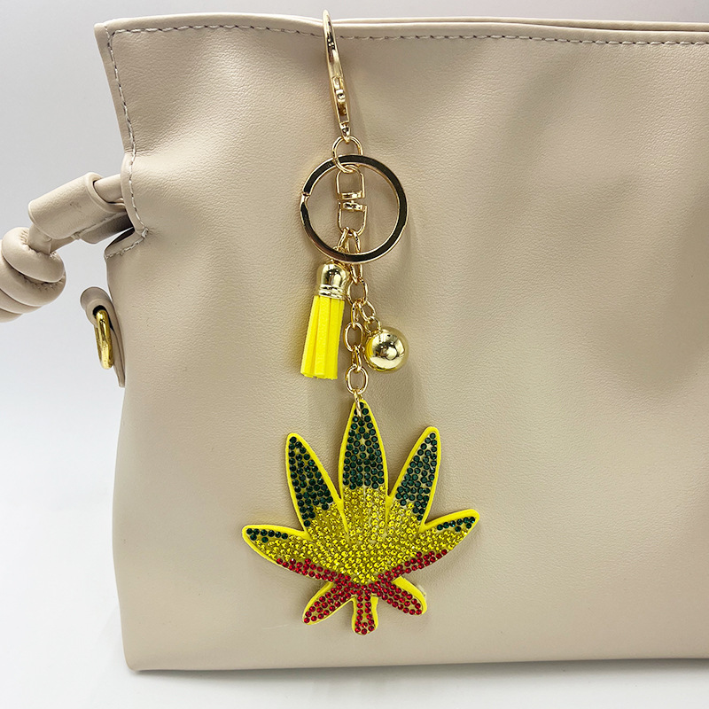 Wholesale Diamond-studded leaf keychain tassel metal creative aessory