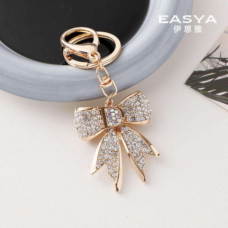 Wholesale Letter D Rhinestone Bow Keychain