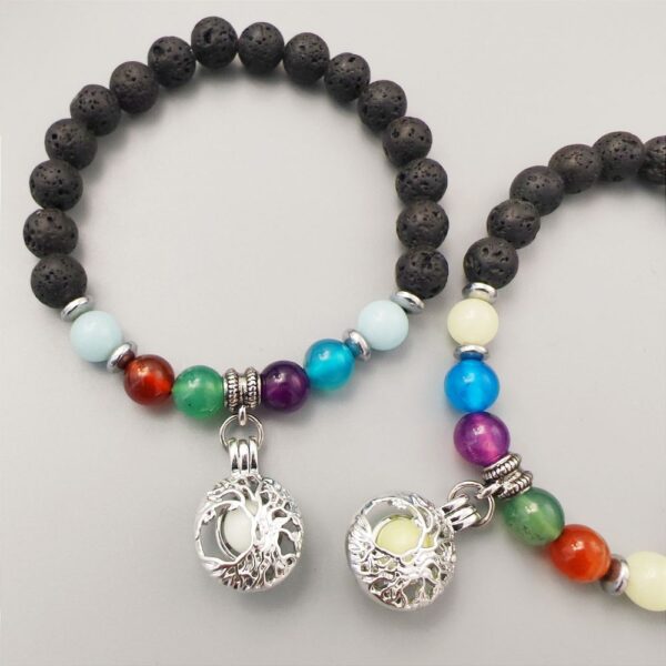 Wholesale 8mm Volcanic Stone Life Tree Colorful Agate Yoga Luminous Bracelet