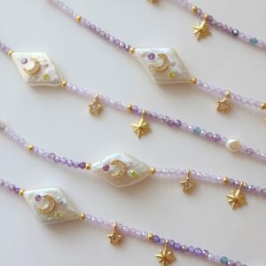 Wholesale Natural Moon Star Purple Beaded Zircon Necklace