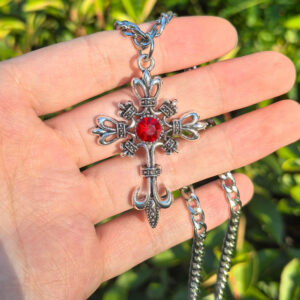 1 red zircon cross thick necklace