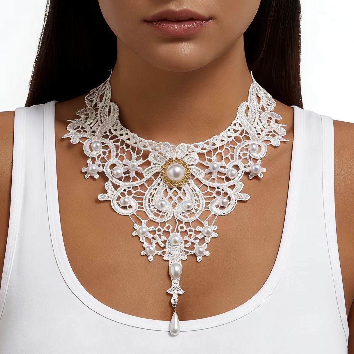 Wholesale Gothic lace lace fringe geometric necklace