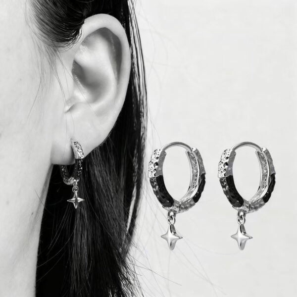 Wholesale Dark Style Textured Star Earrings, Gothic Non-Fading Niche Design, High-End Light Luxury Earrings for Women