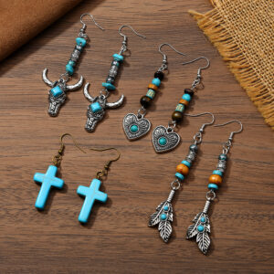 Wholesale Bohemian Turquoise Bull Head Earrings