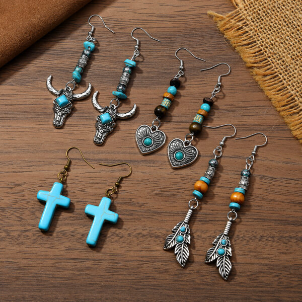Wholesale Bohemian Turquoise Bull Head Earrings