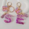 Wholesale Purple Illusion Color Double Glue Letter Glitter Tassel Keychain