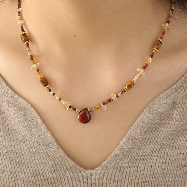 Wholesale Maillard Tiger Eye Stone Beaded Sweater Chain