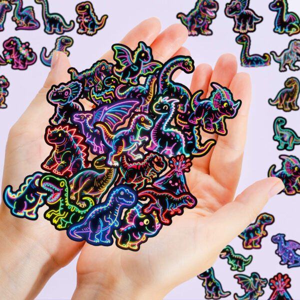 Wholesale 56 Neon Dinosaur Black-Edged Colorful Cartoon Graffiti Stickers