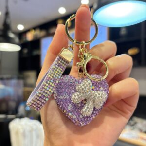 Diamond-studded heart-shaped bow (purple) / 4.5*4.7
