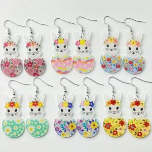 Wholesale Easter Cute Rabbit Flower Easter Egg Spring Acrylic Earrings