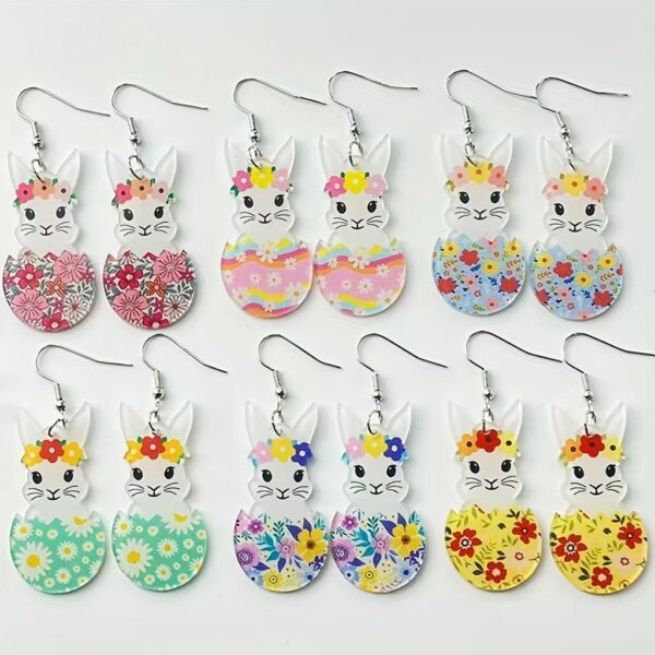 Wholesale Easter Cute Rabbit Flower Easter Egg Spring Acrylic Earrings