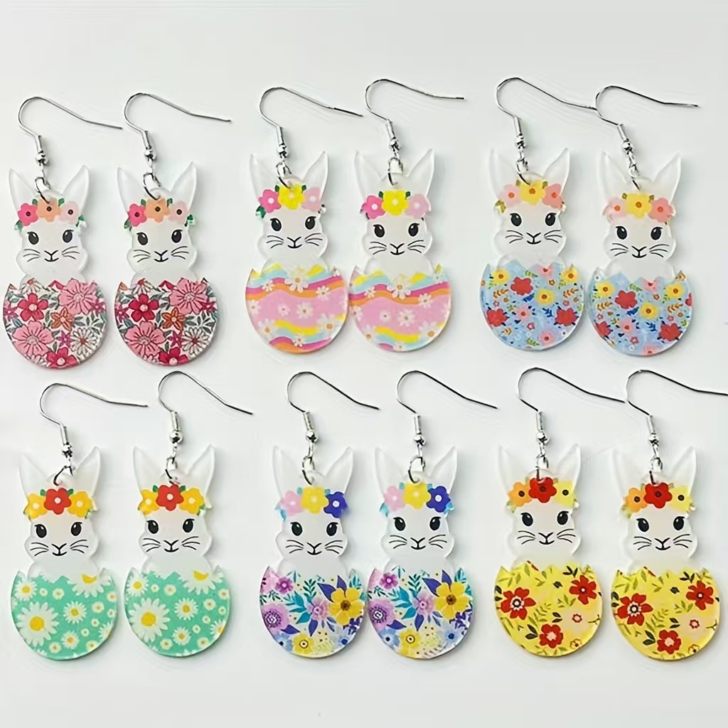 Wholesale Easter Cute Rabbit Flower Easter E Spring Acrylic Earrings