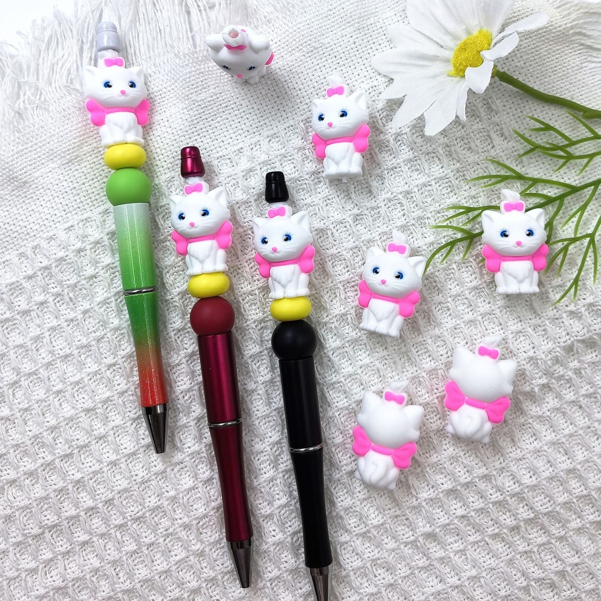 Wholesale 3D Three-dimensional Silicone Cute Pink Kitten Cartoon Beads