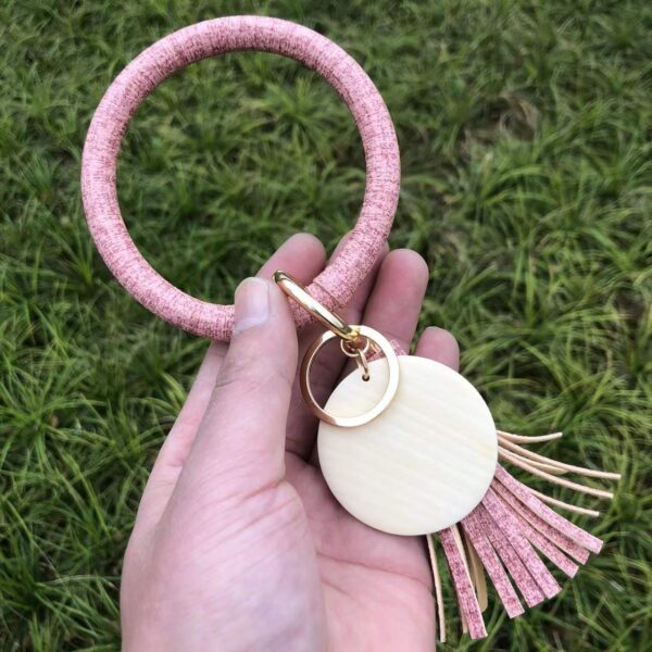 Wholesale Punk denim leather wristband tassel wooden pendant Wristlet Keychain
