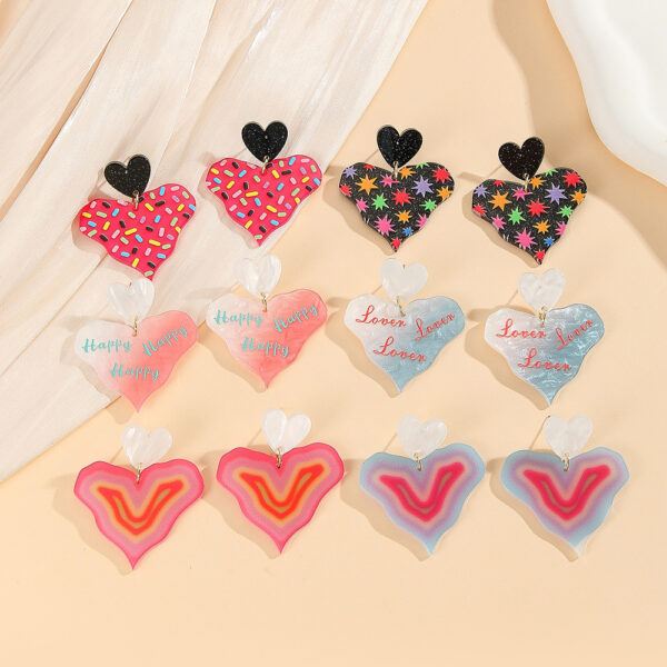 Wholesale Colorful printed heart-shaped gradient acrylic earrings