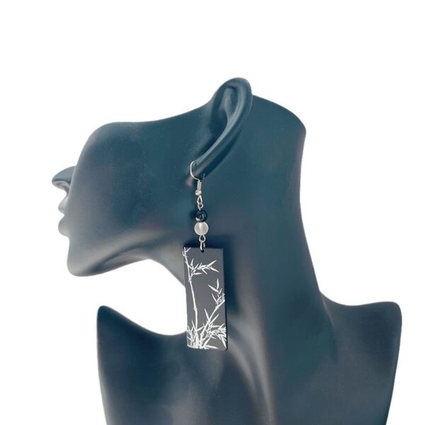 Wholesale Bamboo peony flower relief double-sided printed acrylic earrings