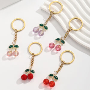 Wholesale Cute mini red transparent cherry keychain