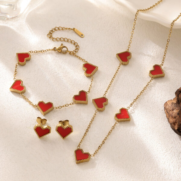 O1CN01TegyIK1VE0jCwvCn9_2218302062620-0-cib Wholesale Stainless Steel Fritillary Five-flower Peach Heart Bracelet Necklace Earring