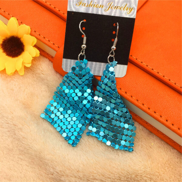 Wholesale Metallic sequin tassel square geometric long earrings