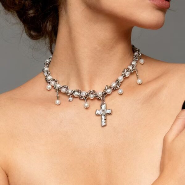 O1CN01TfXiTv1x6VYtdLWk9_2218560116394-0-cib Wholesale Pearl Cross Round Bead tassel Pendant Necklace