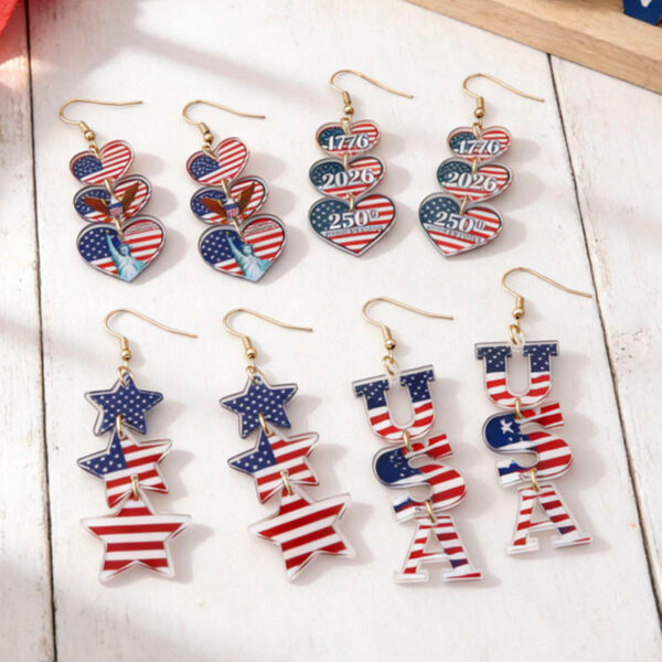 Wholesale Independence Day Anniversary Love Star Spangled Banner Acrylic Earrings