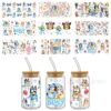 Wholesale Brui UV DTF Crystal Transparent Sticker Cute Cartoon Pattern 16 oz Glass Cup Waterproof Scratch Resistant Cross Border