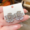 Wholesale Sparkling diamond studded flower silver needle earrings