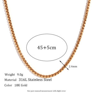 2mm square Pearl Chain-gold necklace -45cm +5cm