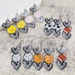 Wholesale Football Love Leopard Pattern Baseball Football Basketball Printed Acrylic Earrings