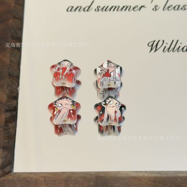 Wholesale 10pcs Star Relief Red Cartoon Girl Acrylic Beads
