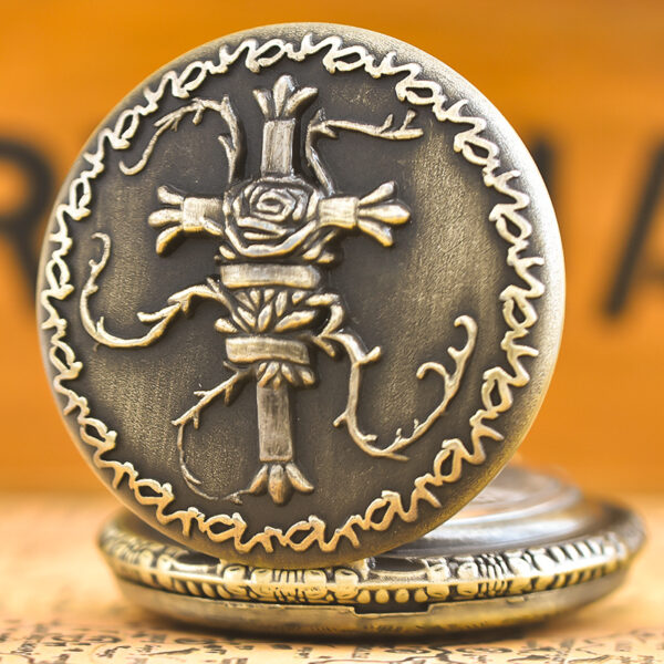 Wholesale Vintage Bronze Cross Pattern Flip up Quartz Pocket Watch