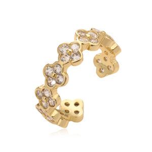 Gold white diamond four-leaf clover ring