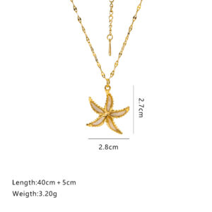Golden necklace - white shell starfish g1