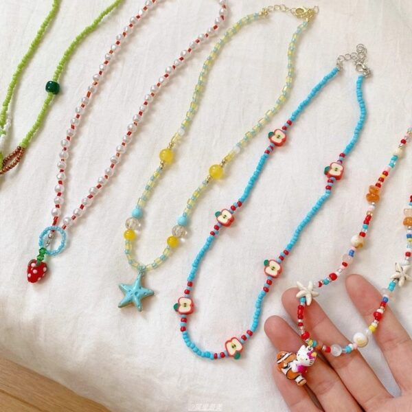 Wholesale Vacation-style Orange Starfish Multi color Beaded Necklace for Women Summer Accessory